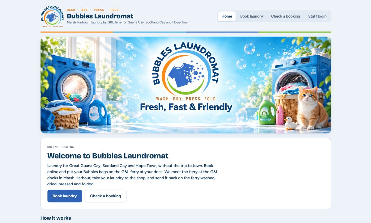 Screenshot of the bubblesabaco.com home page